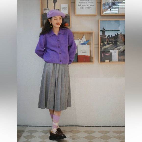 &Other Stories Purple Collared Alpaca Blend Cardigan - Picture 2 of 10